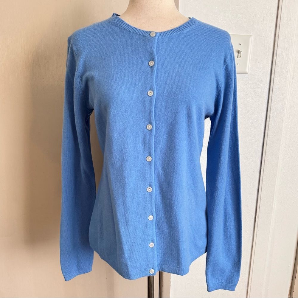 Lands' End Light Blue Cashmere Button Front Cardigan Sweater - Picture 5 of 5